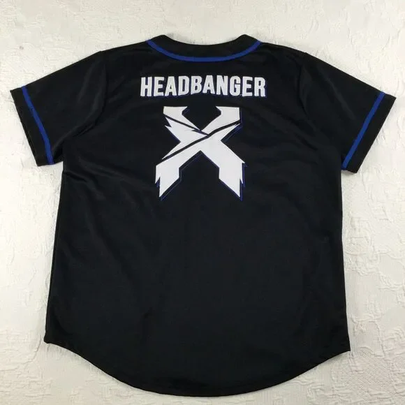 Excision X Headbanger DJ EDM Rave Blue Black Baseball Jersey Mens Large Party - Picture 2 of 8